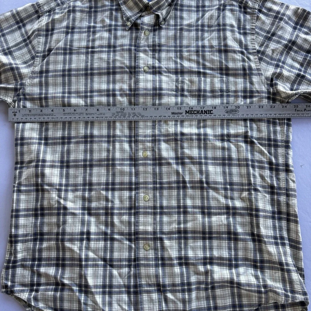 Faconnable Men's Plaid Button-Down Shirt Short Sleeve Cotton Size‎ L